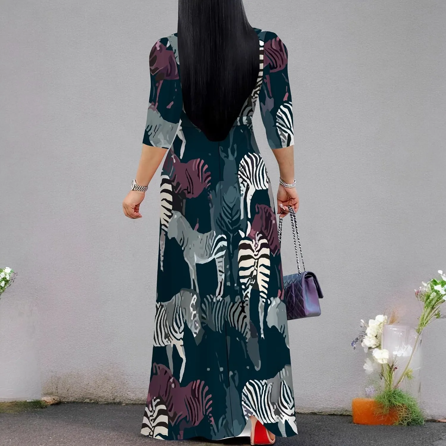 Boho Dress Summer Dresses for Women Clothing Long Floral V Neck Half Sleeve Sundress Beach Party Weeding