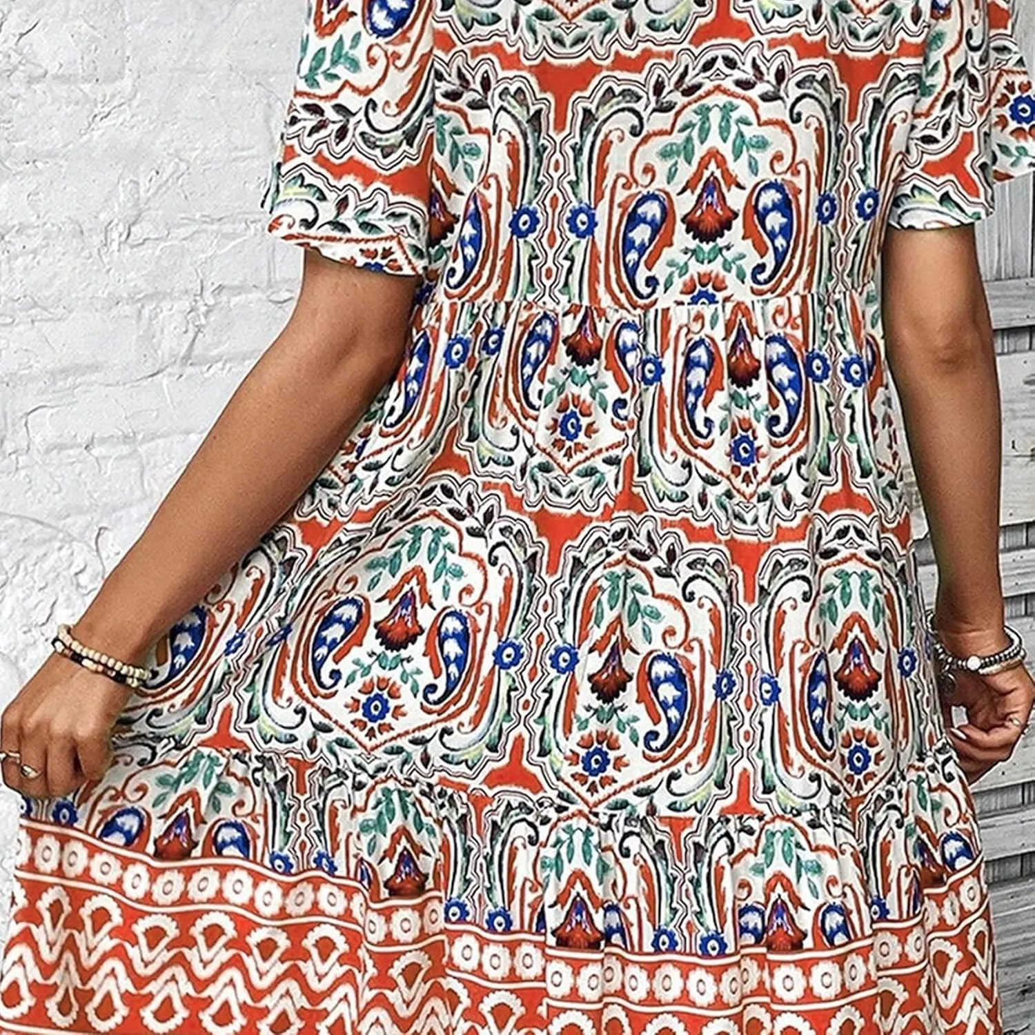 Boho Floral Flutter Short Sleeve V Neck Elegant Casual High Waist Long Dress Perfect Summer for Ladies Party Beach Sundress