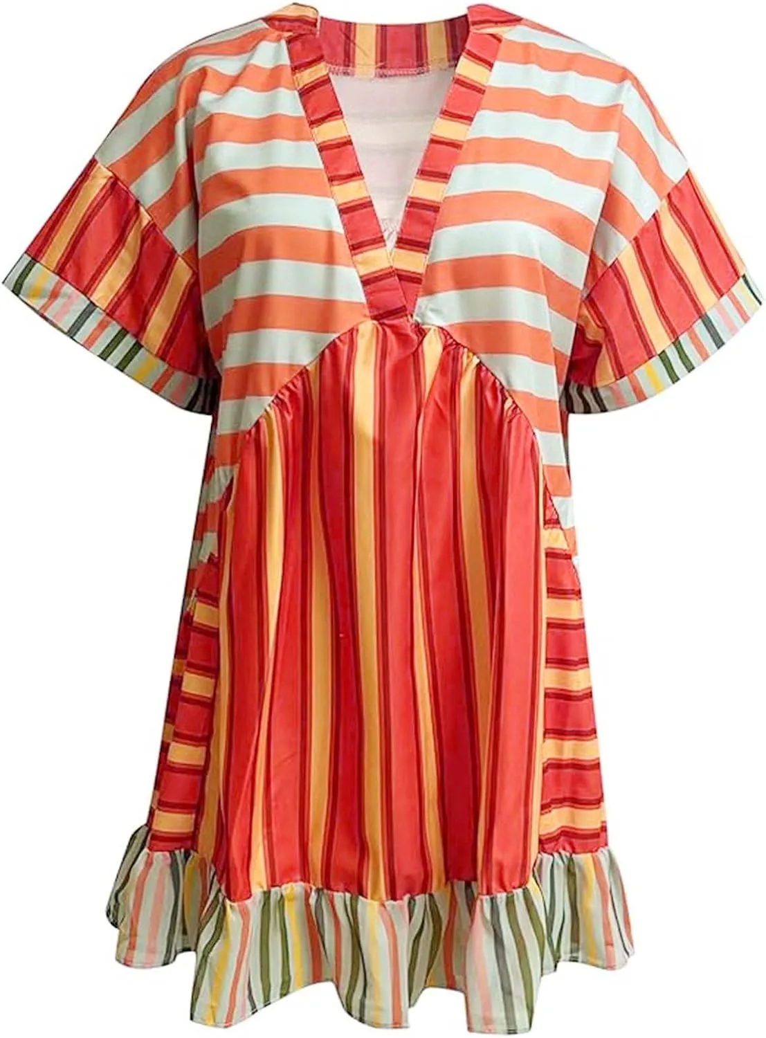 Boho Summer Dresses for Women 2024 Floral Mini Patchwork Sundress Deep V Neck Babydoll Dress Sexy Ruffle Beach Dress
