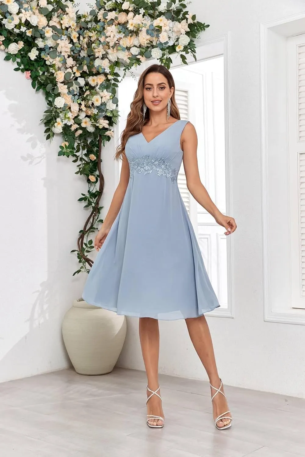 BONOYUER 2 Piece Mother of The Bride Dresses for Wedding with Jacket Lace Applique Formal Wedding Guest Dress