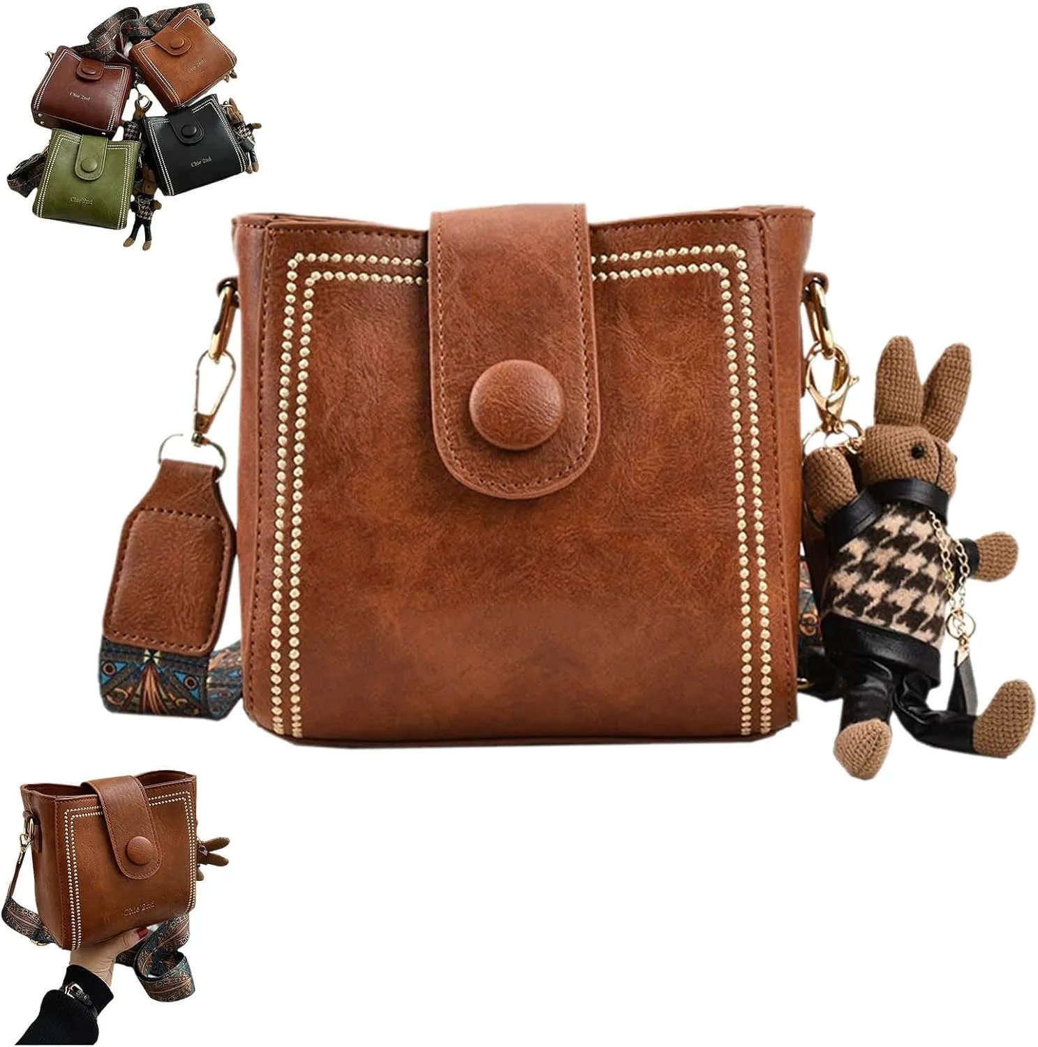 Bootara Bucket Bag, Vintage Fashionable Shoulder Crossbody Bag with Adjustable, Versatile Bucket Bag with Pendant