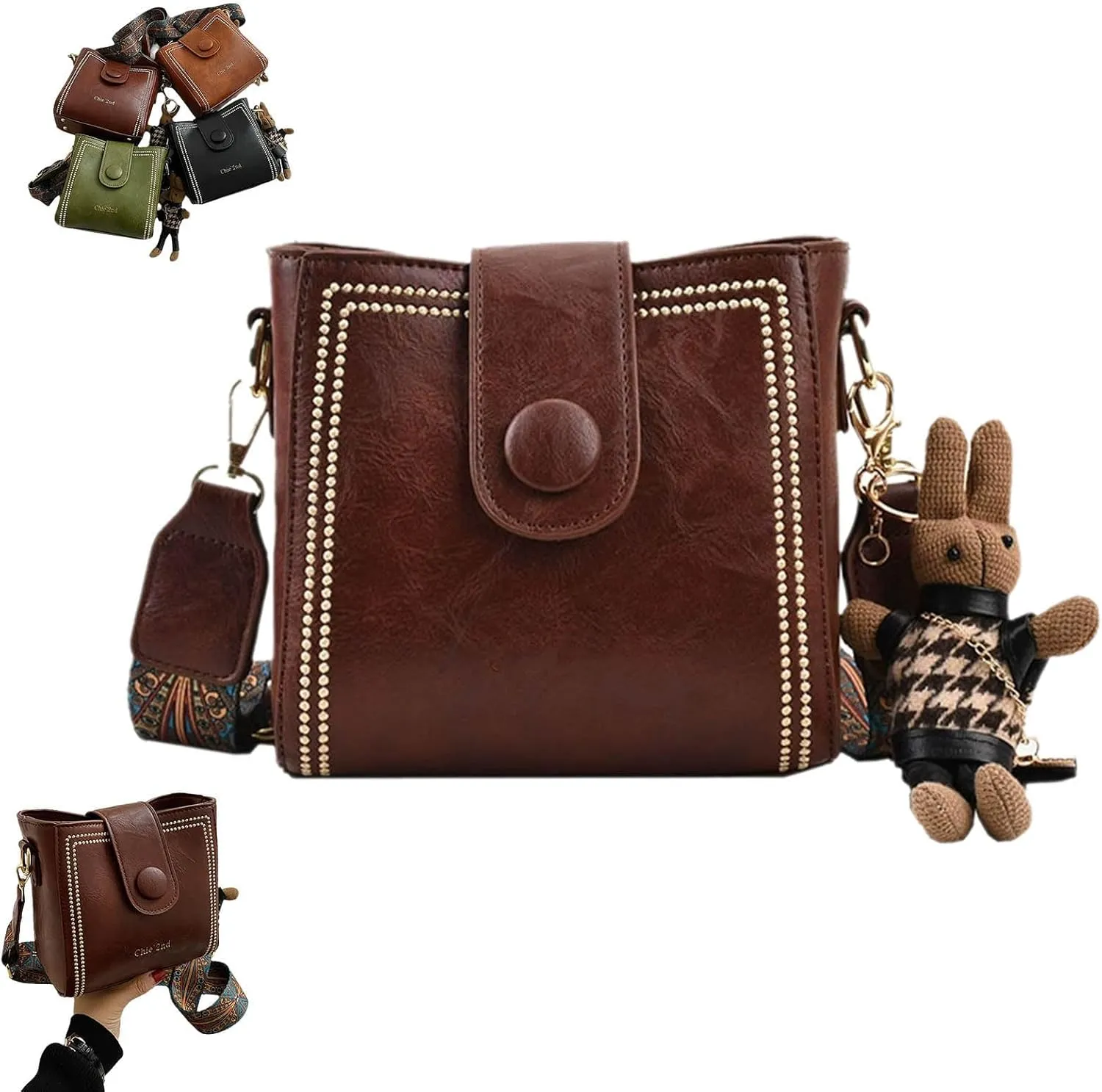 Bootara Bucket Bag, Vintage Fashionable Shoulder Crossbody Bag with Adjustable, Versatile Bucket Bag with Pendant