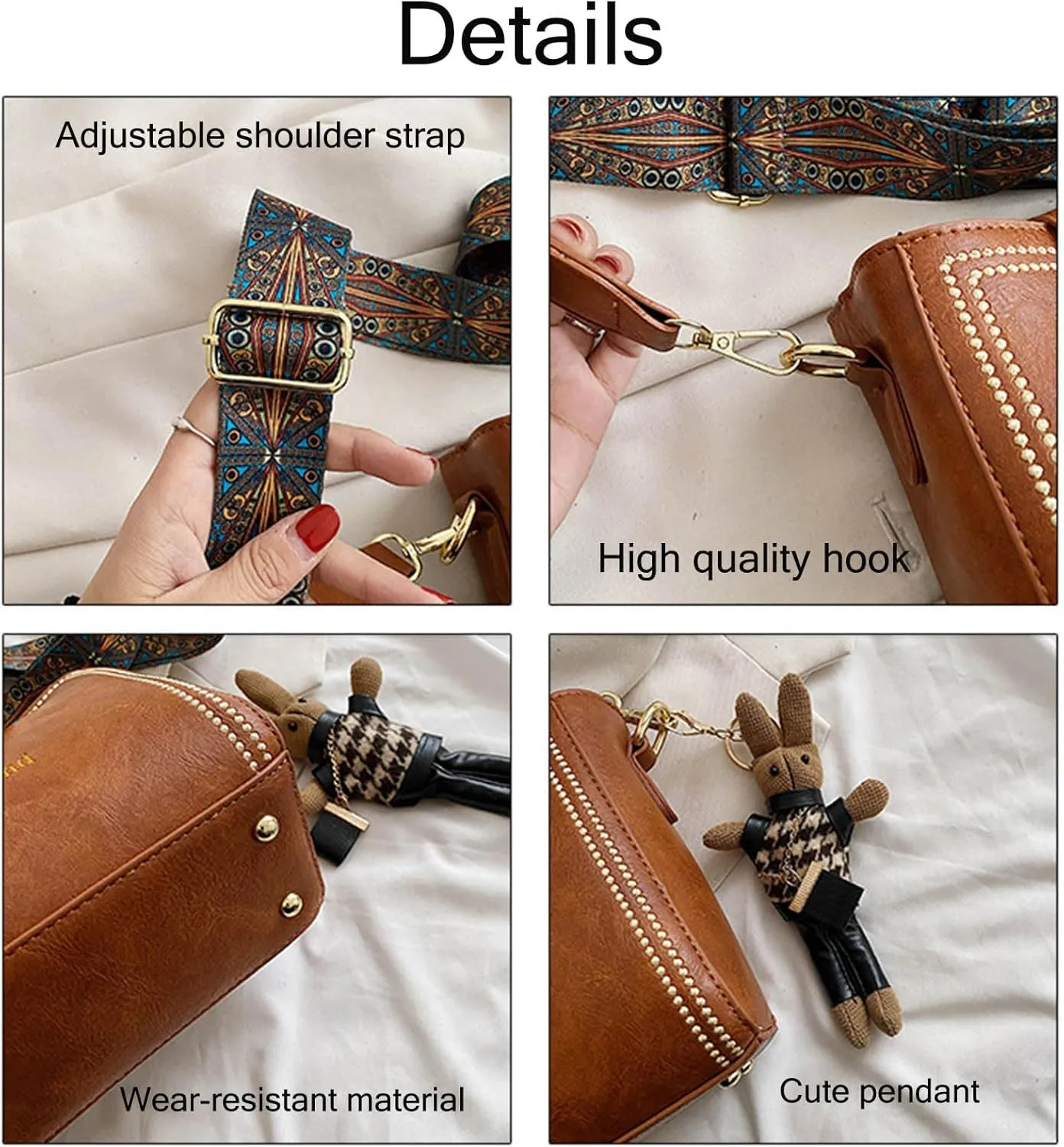 Bootara Bucket Bag, Vintage Fashionable Shoulder Crossbody Bag with Adjustable, Versatile Bucket Bag with Pendant