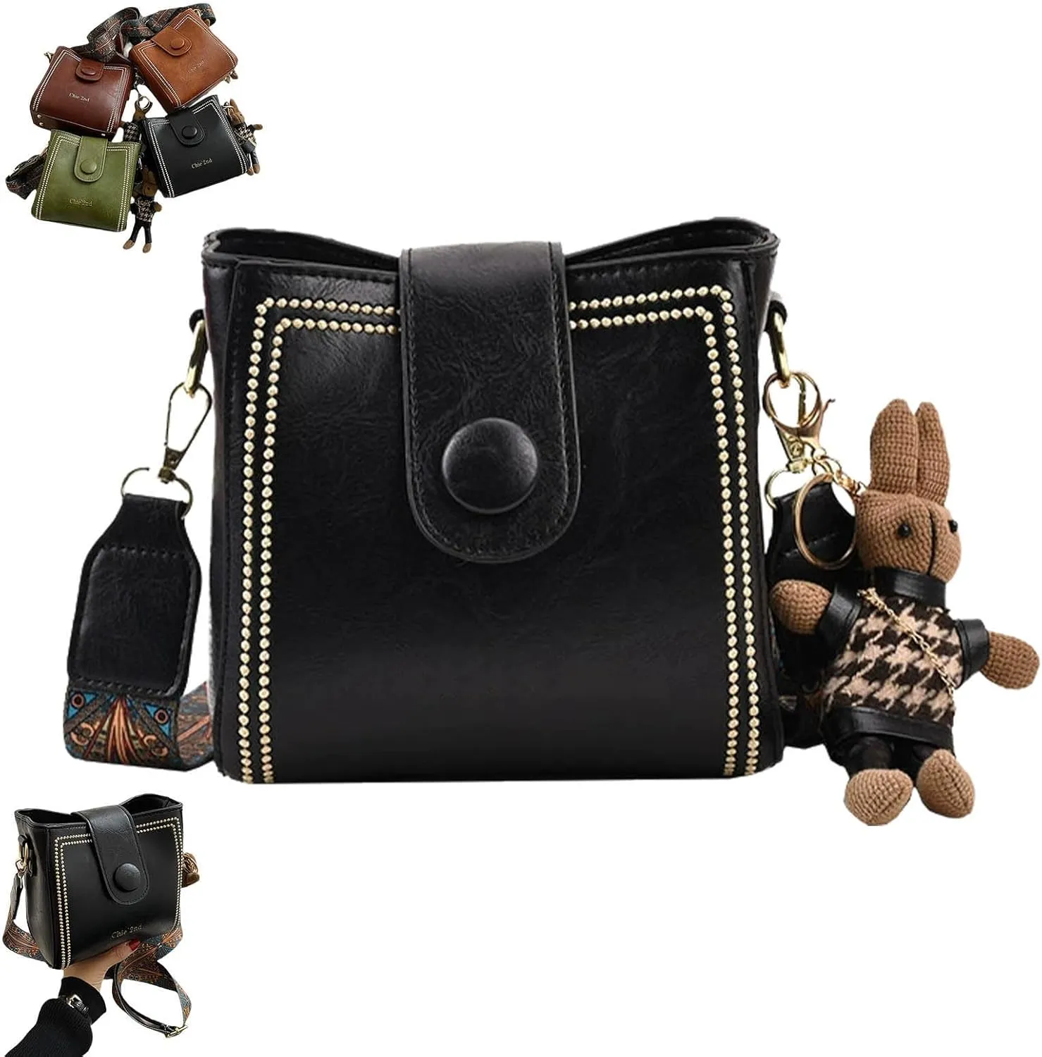 Bootara Bucket Bag, Vintage Fashionable Shoulder Crossbody Bag with Adjustable, Versatile Bucket Bag with Pendant