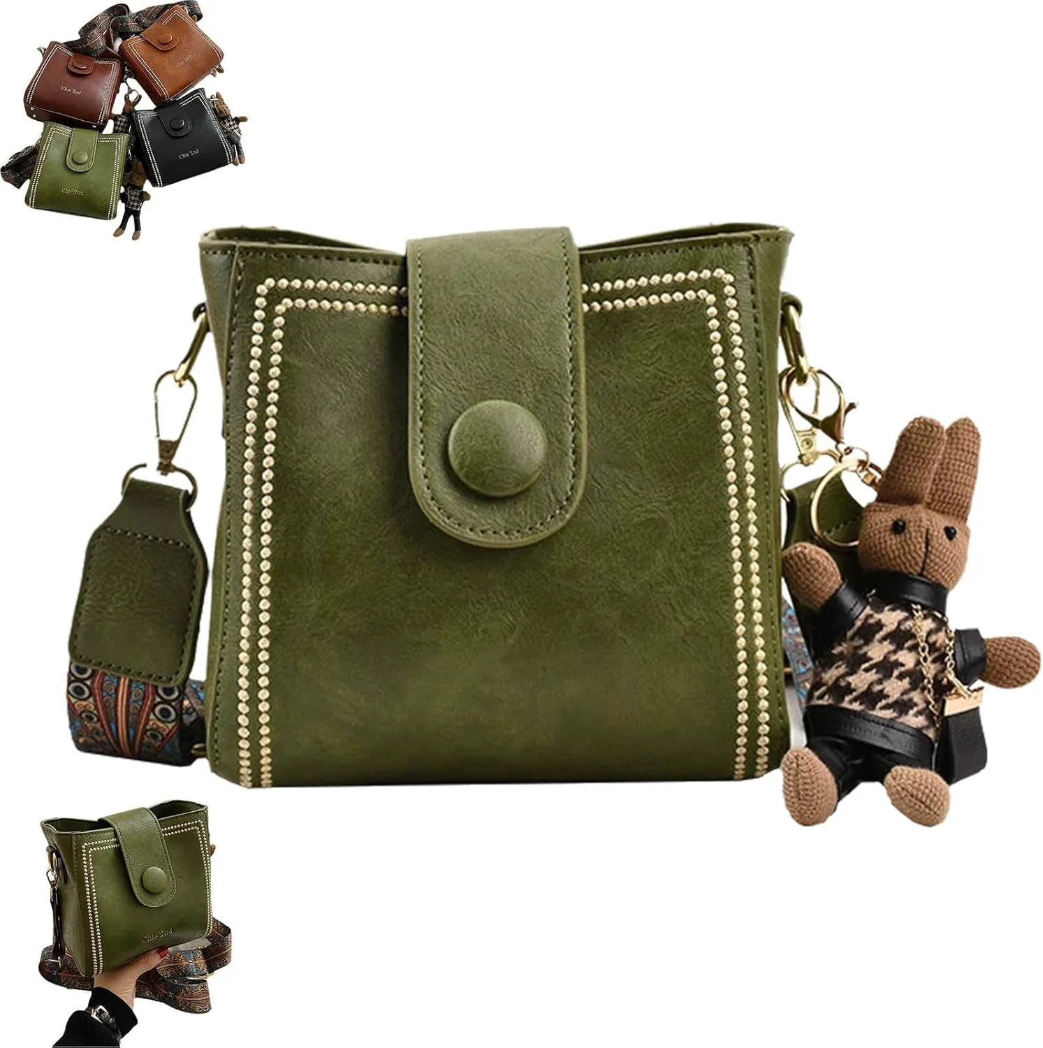 Bootara Bucket Bag, Vintage Fashionable Shoulder Crossbody Bag with Adjustable, Versatile Bucket Bag with Pendant