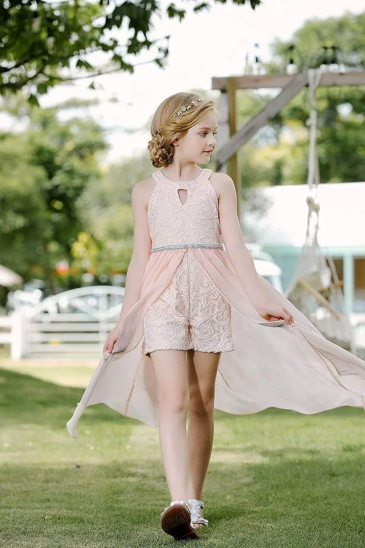 Bow Dream Chiffon Junior Bridesmaid Dresses Girls Wedding Party Rhinestone Maxi Long Evening Gown Dance Wear
