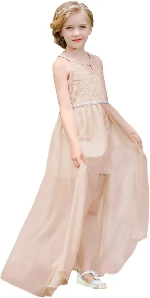Bow Dream Chiffon Junior Bridesmaid Dresses Girls Wedding Party Rhinestone Maxi Long Evening Gown Dance Wear