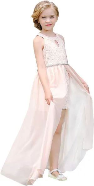 Bow Dream Chiffon Junior Bridesmaid Dresses Girls Wedding Party Rhinestone Maxi Long Evening Gown Dance Wear