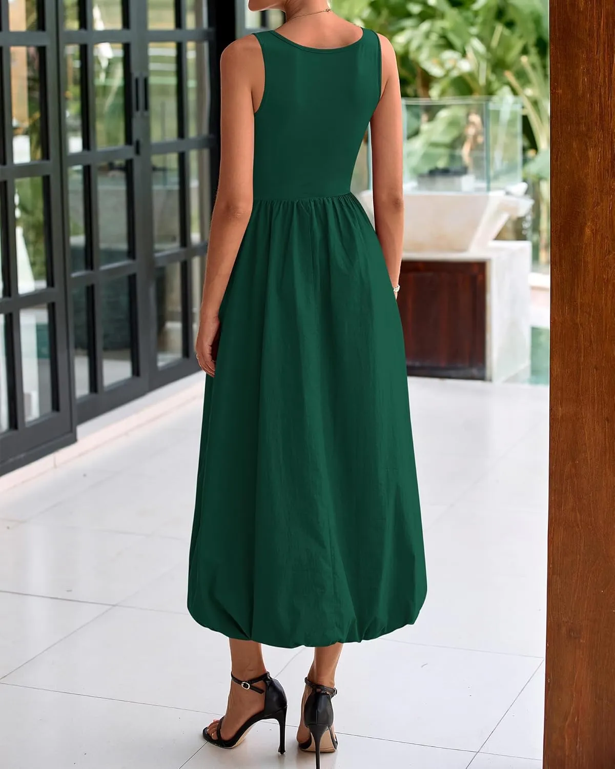 BTFBM Women's 2025 Summer Casual Sleeveless Midi Dress Patchwork Knit Tank Bubble Long Flowy Beach Maxi Sundress Pockets