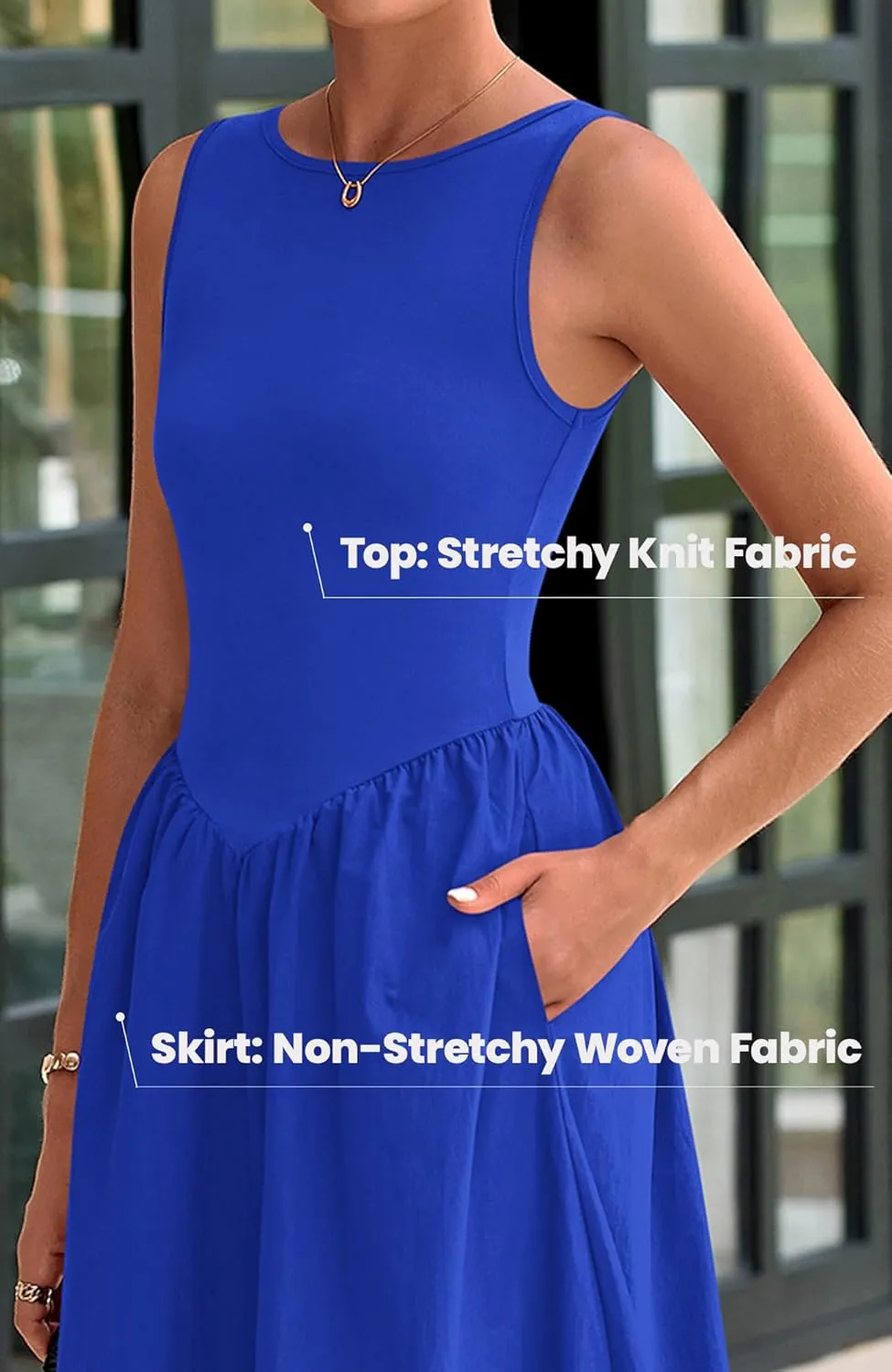 BTFBM Women's 2025 Summer Casual Sleeveless Midi Dress Patchwork Knit Tank Bubble Long Flowy Beach Maxi Sundress Pockets