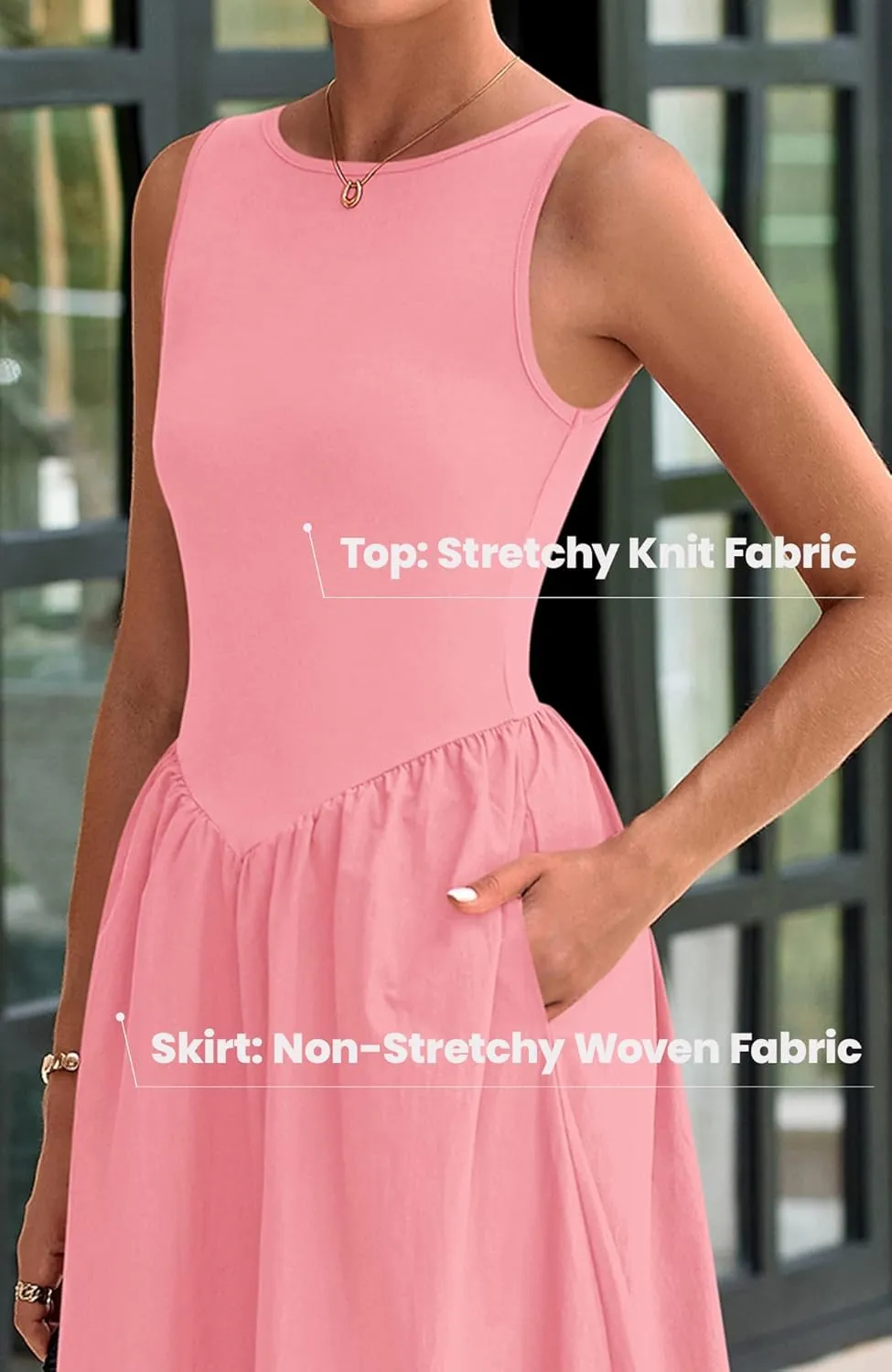 BTFBM Women's 2025 Summer Casual Sleeveless Midi Dress Patchwork Knit Tank Bubble Long Flowy Beach Maxi Sundress Pockets
