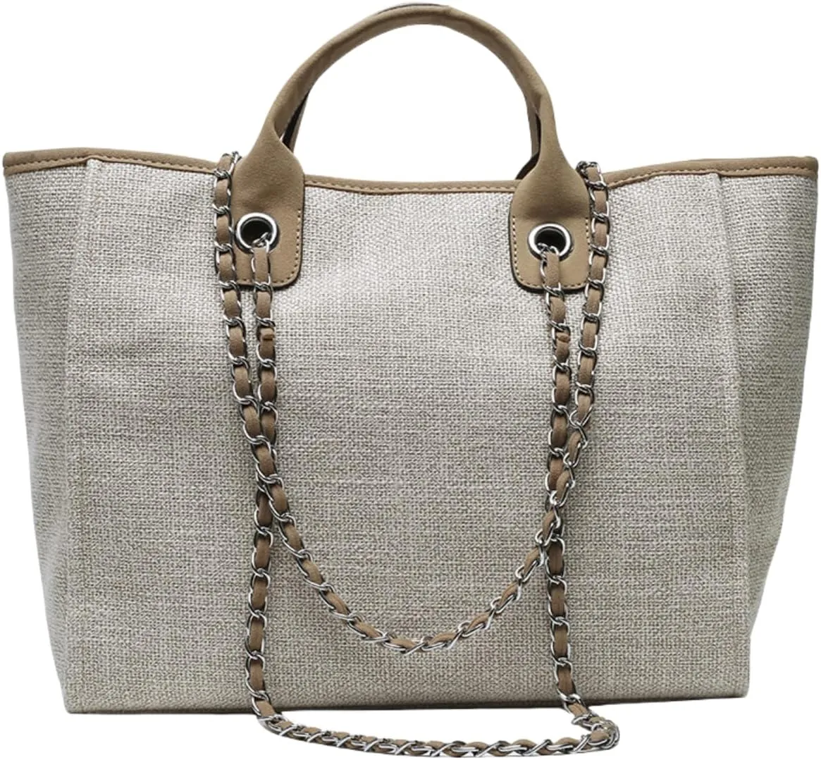 Bucket Bag for Women - Large Capacity Tote with Chain Strap, Adjustable Shoulder & Versatile Colors,Work and Travel (Khaki)