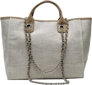 Bucket Bag for Women - Large Capacity Tote with Chain Strap, Adjustable Shoulder & Versatile Colors,Work and Travel (Khaki)