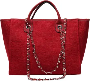 Bucket Bag for Women - Large Capacity Tote with Chain Strap, Adjustable Shoulder & Versatile Colors,Work and Travel (Red)