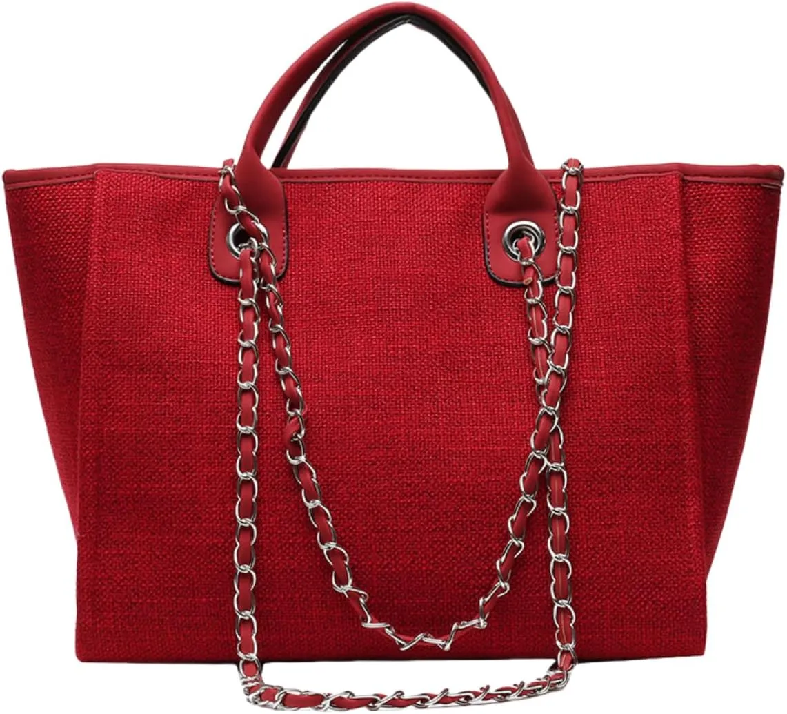Bucket Bag for Women - Large Capacity Tote with Chain Strap, Adjustable Shoulder & Versatile Colors,Work and Travel (Red)