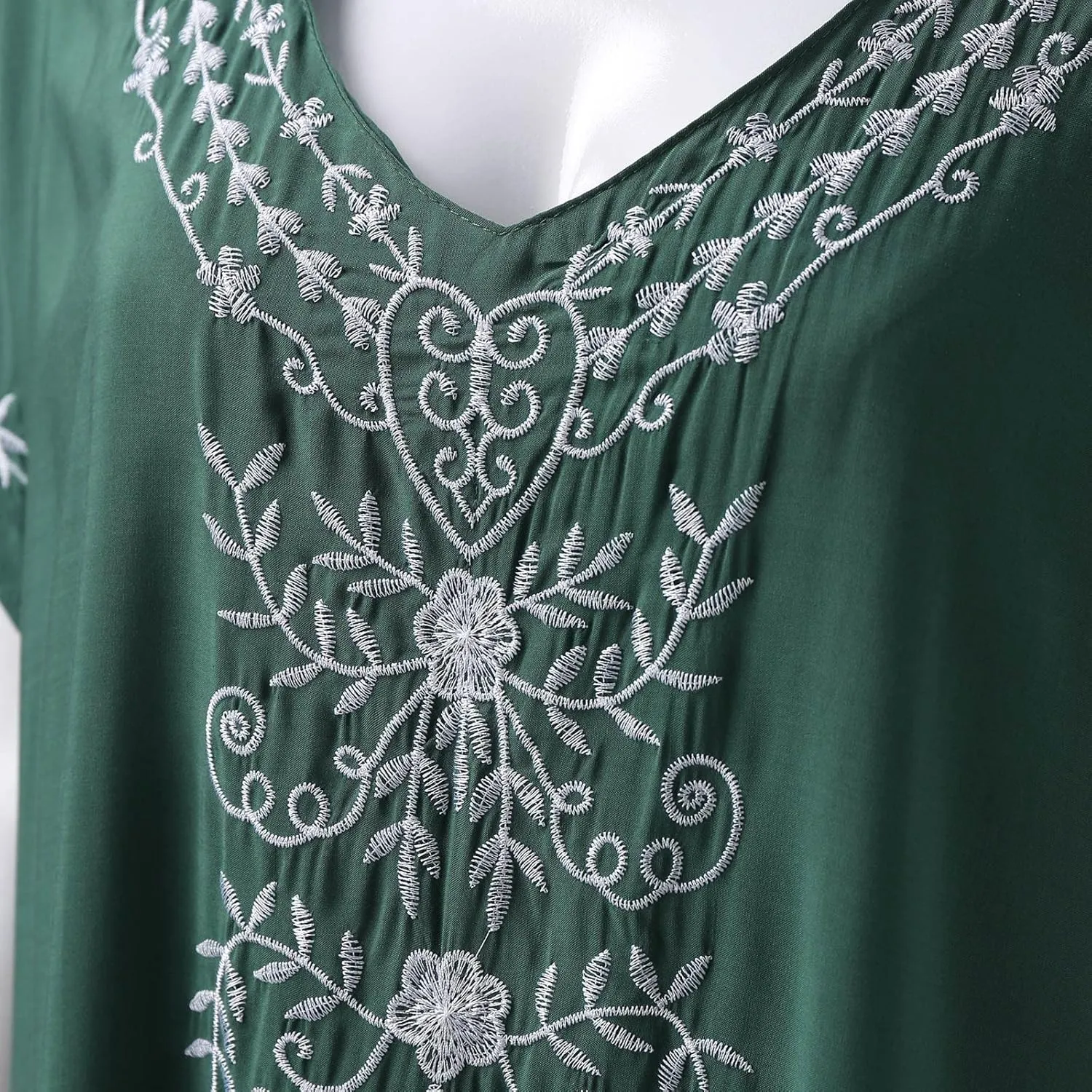 Caftan Dresses for Women Embroidery Short Sleeve Beach Cover Up V Neck Maxi Kaftan Dress