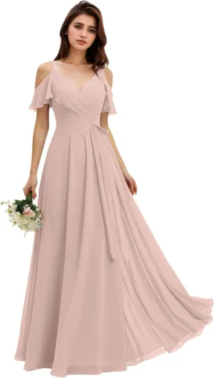 Chiffon Bridesmaid Dresses for Wedding with Slit Formal Wedding Guest Dresses for Women with Pocket NO82