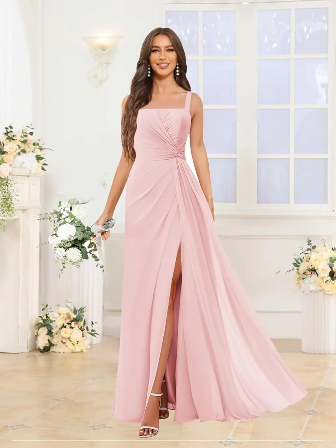 Chiffon Bridesmaid Dresses for Women 2025 Long A Line Wedding Guest Gown with Slit