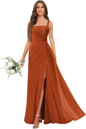 Chiffon Bridesmaid Dresses for Women 2025 Long A Line Wedding Guest Gown with Slit