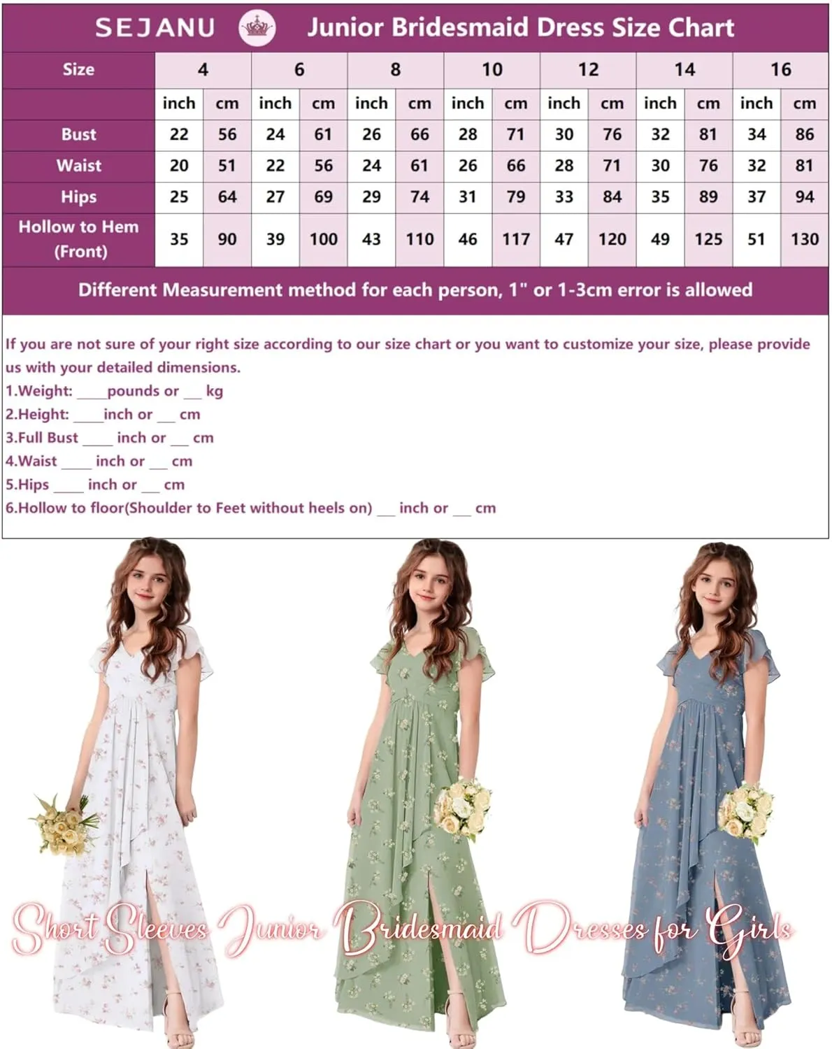 Chiffon Floral Junior Bridesmaid Dresses for Girls Ruffle Sleeves Party Formal Gowns Wedding V Neck Flower Girl Dress