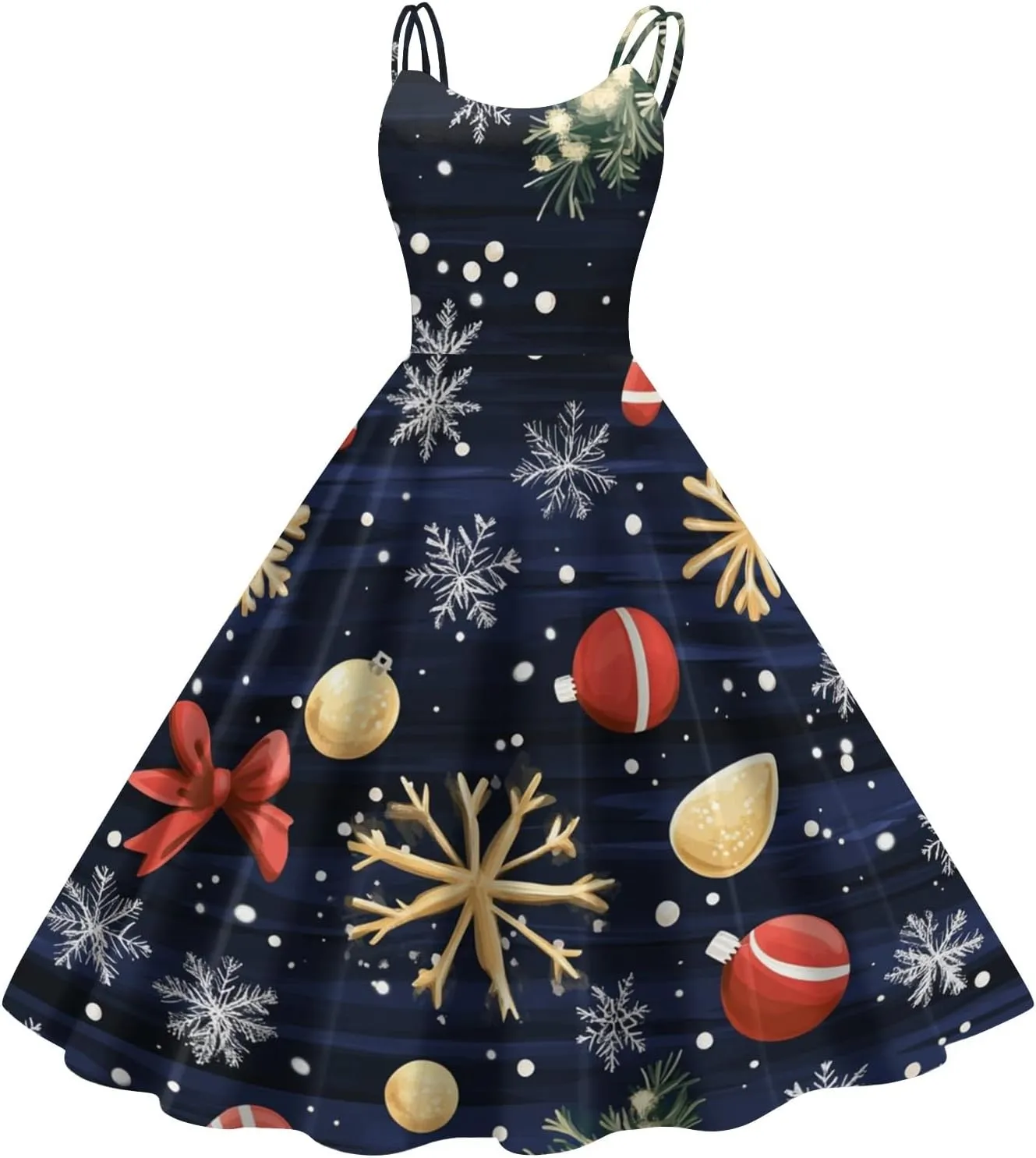 Christmas Dresses for Women 1950s Retro Vintage Spaghetti Strap Cocktail Rockabilly Floral Evening Swing Dress