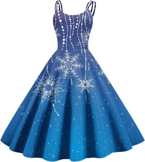 Christmas Dresses for Women Plus Size Sleeveless Straps Floral1950s Vintage Cocktail Swing Formal Retro Midi Dress