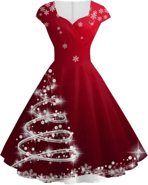 Christmas Dresses for Women Vintage Short Sleeve Christmas 1950s Housewife Evening Party Prom Dresses