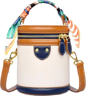 Colorblock Bucket Bag For Women, Summer Niche Design Cylinder Bag, Leather Bucket Handbag, Versatile Crossbody HandBag