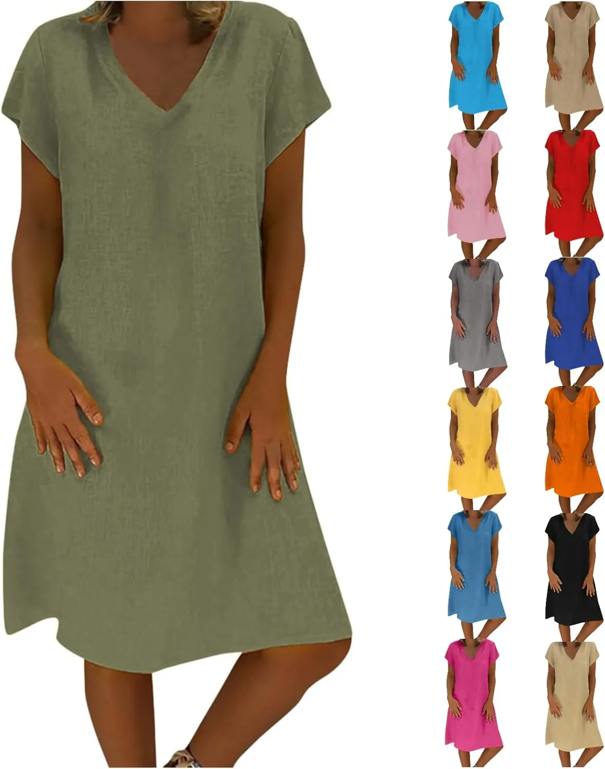 Cotton Linen Dresses for Women 2025 Summer Cup Sleeve Comfy Travel Sundress Beach Wear Trendy Spring Vacation Clothes