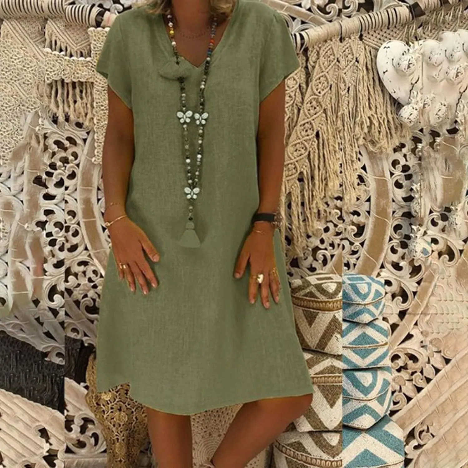 Cotton Linen Dresses for Women 2025 Summer Cup Sleeve Comfy Travel Sundress Beach Wear Trendy Spring Vacation Clothes