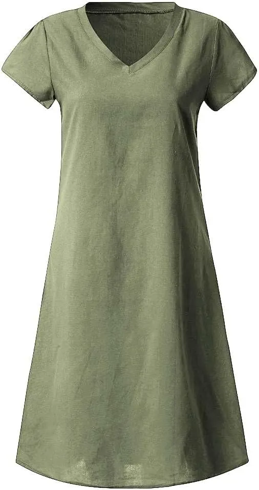 Cotton Linen Dresses for Women 2025 Summer Cup Sleeve Comfy Travel Sundress Beach Wear Trendy Spring Vacation Clothes