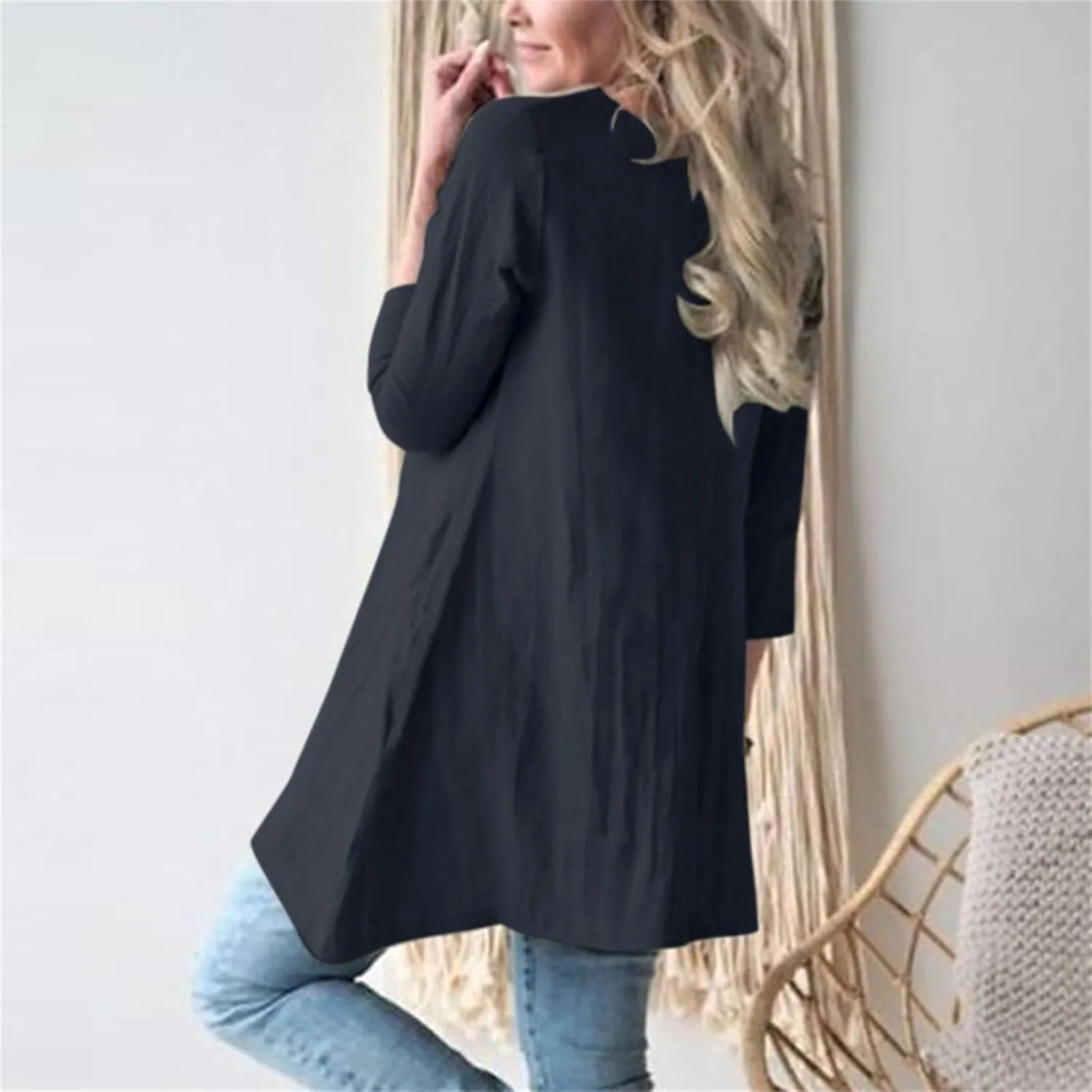 Cotton Linen Summer Midi Dresses for Women 2025 Vacation Loose 3/4 Sleeve Round Neck Tops Tunic Dresses with Pockets