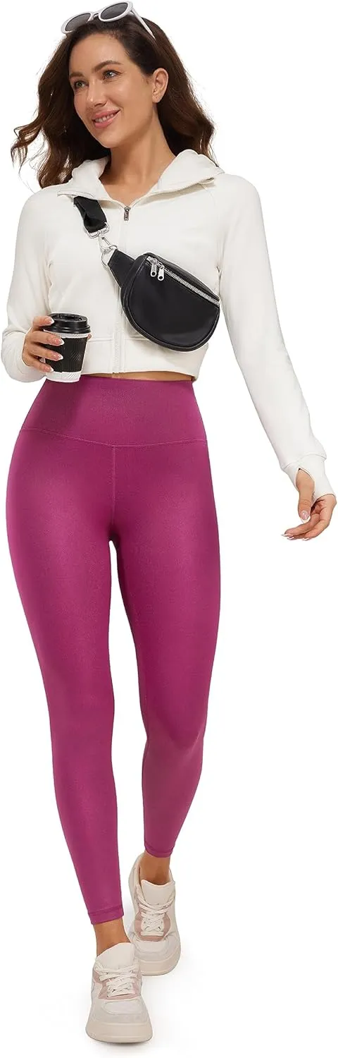 CRZ YOGA Butterluxe Matte Faux Leather Leggings for Women 25" - High Waisted Stretch Ankle Leather Pants Pleather Tights