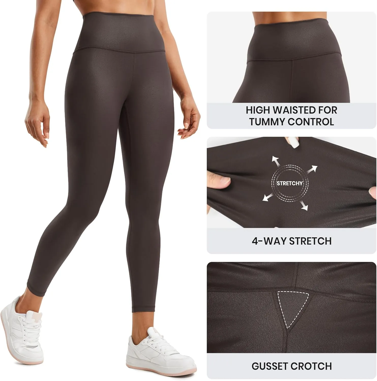 CRZ YOGA Butterluxe Matte Faux Leather Leggings for Women 25" - High Waisted Stretch Ankle Leather Pants Pleather Tights