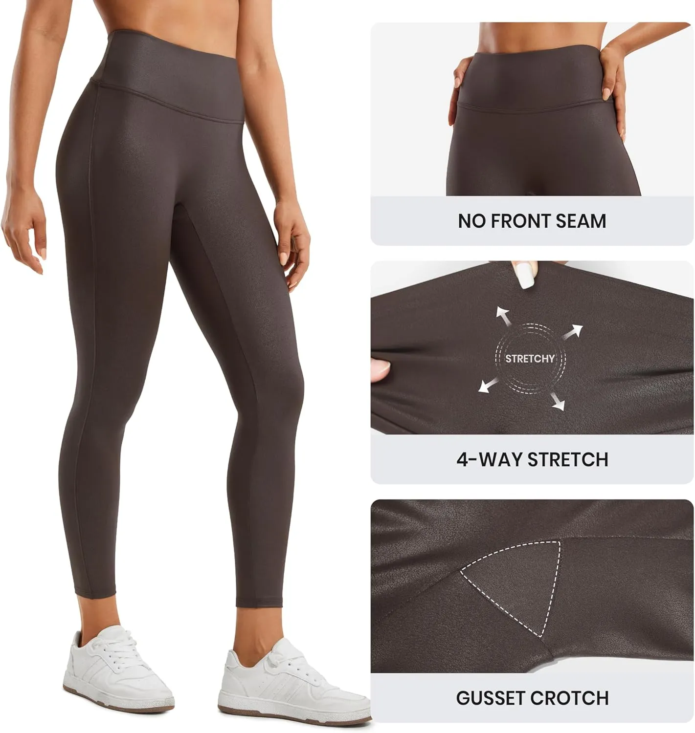 CRZ YOGA Butterluxe Womens Matte Faux Leather Leggings 25" - No Front Seam High Waist Stretch Tights Pleather Pants