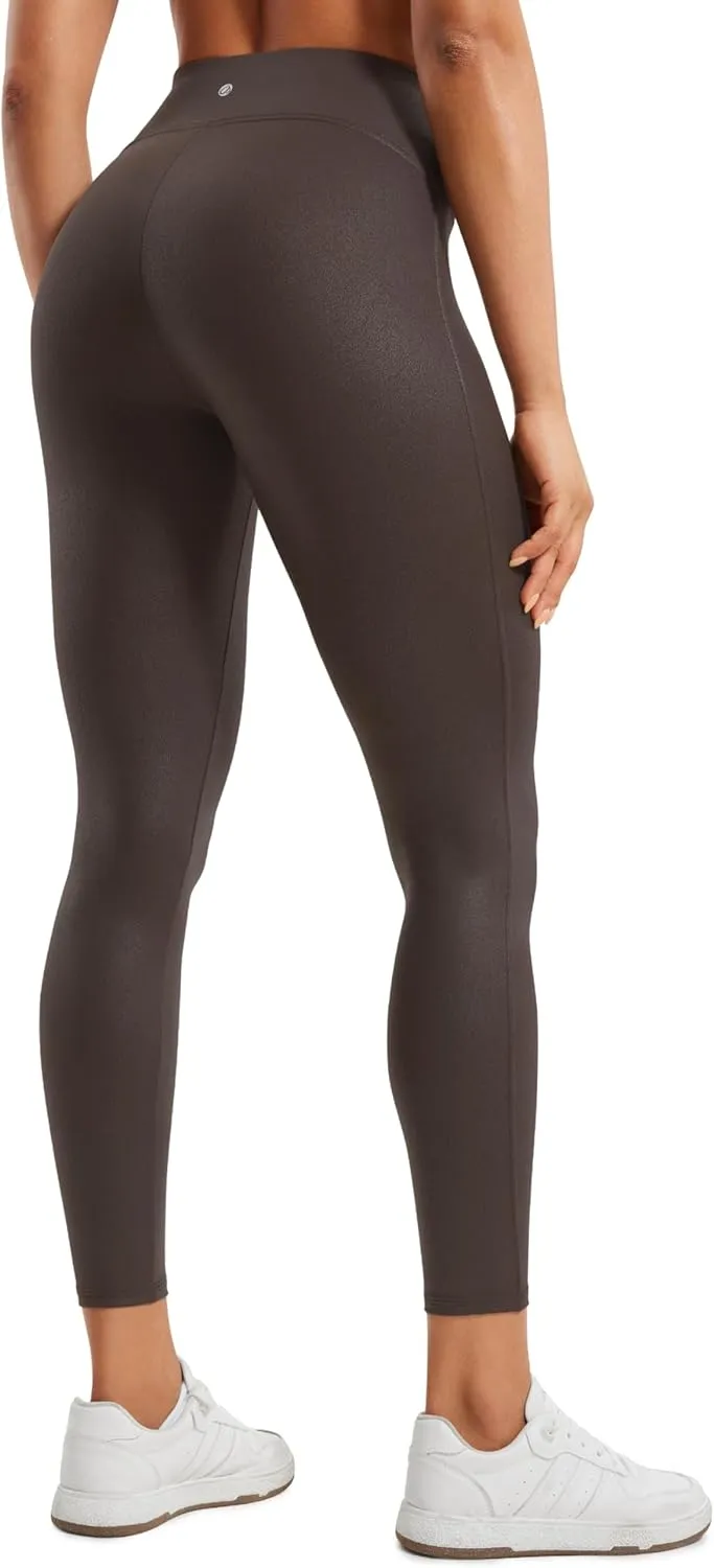 CRZ YOGA Butterluxe Womens Matte Faux Leather Leggings 25" - No Front Seam High Waist Stretch Tights Pleather Pants