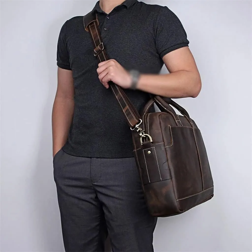 CSCDD Men's Business Briefcase Men's Leather Shoulder Messenger Bag Handbag Handbag For 15.6" Laptop