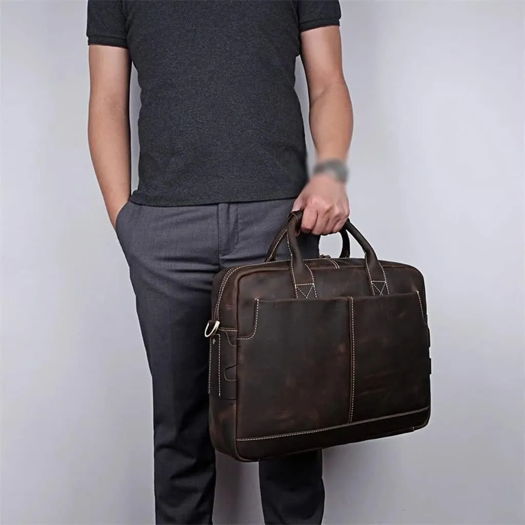 CSCDD Men's Business Briefcase Men's Leather Shoulder Messenger Bag Handbag Handbag For 15.6" Laptop