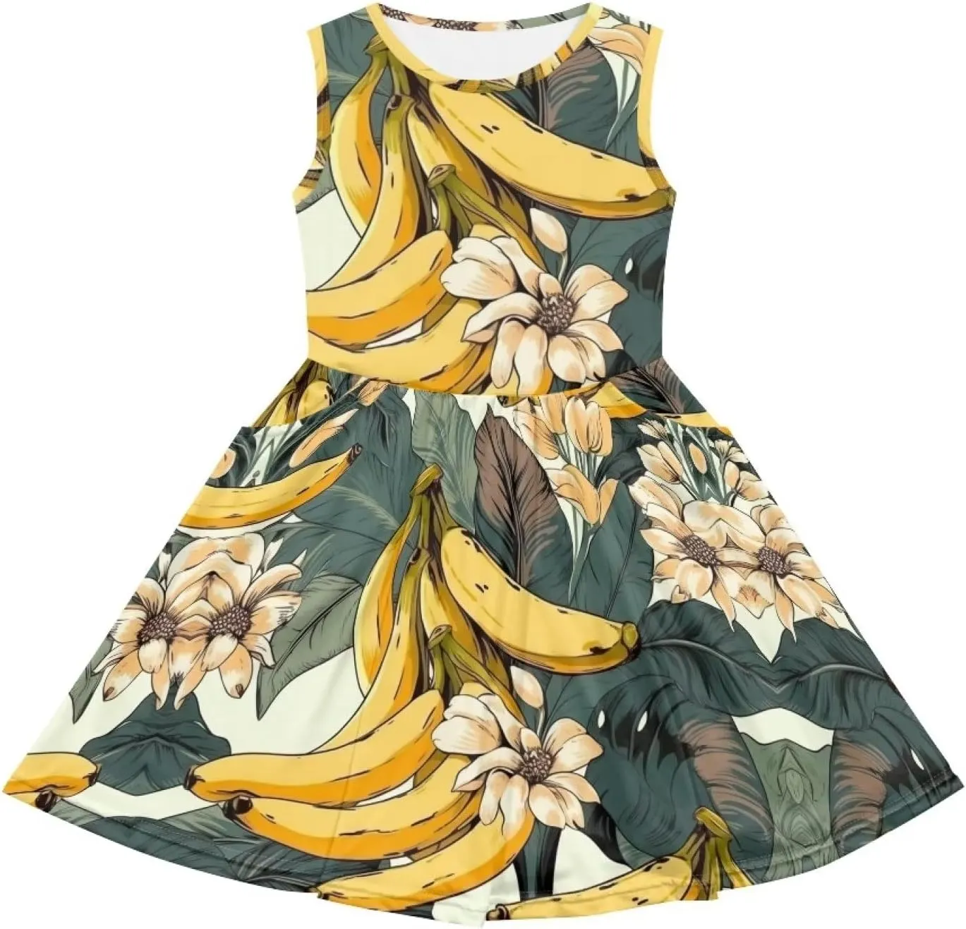 Cute Floral Sundress for Girls Loose Fit Swing Twirly Sleeveless Dress with Pockets