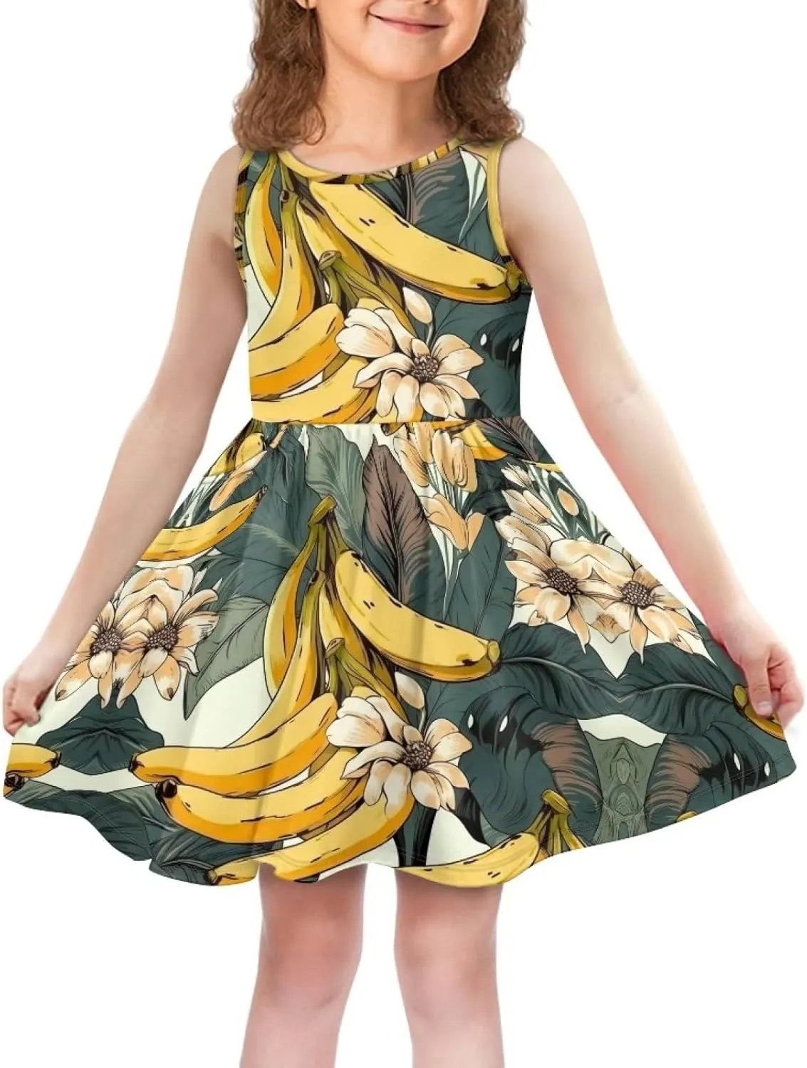 Cute Floral Sundress for Girls Loose Fit Swing Twirly Sleeveless Dress with Pockets