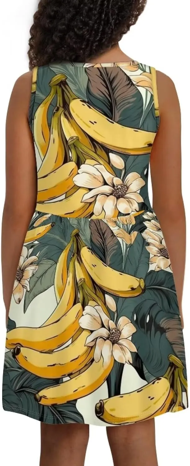 Cute Floral Sundress for Girls Loose Fit Swing Twirly Sleeveless Dress with Pockets