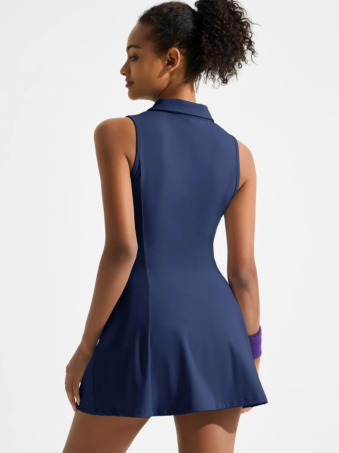 Dokuritu Golf Dresses for Women Polo Half Zipper Sleeveless Tennis Workout Athletic Dress with Shorts and 4 Pockets