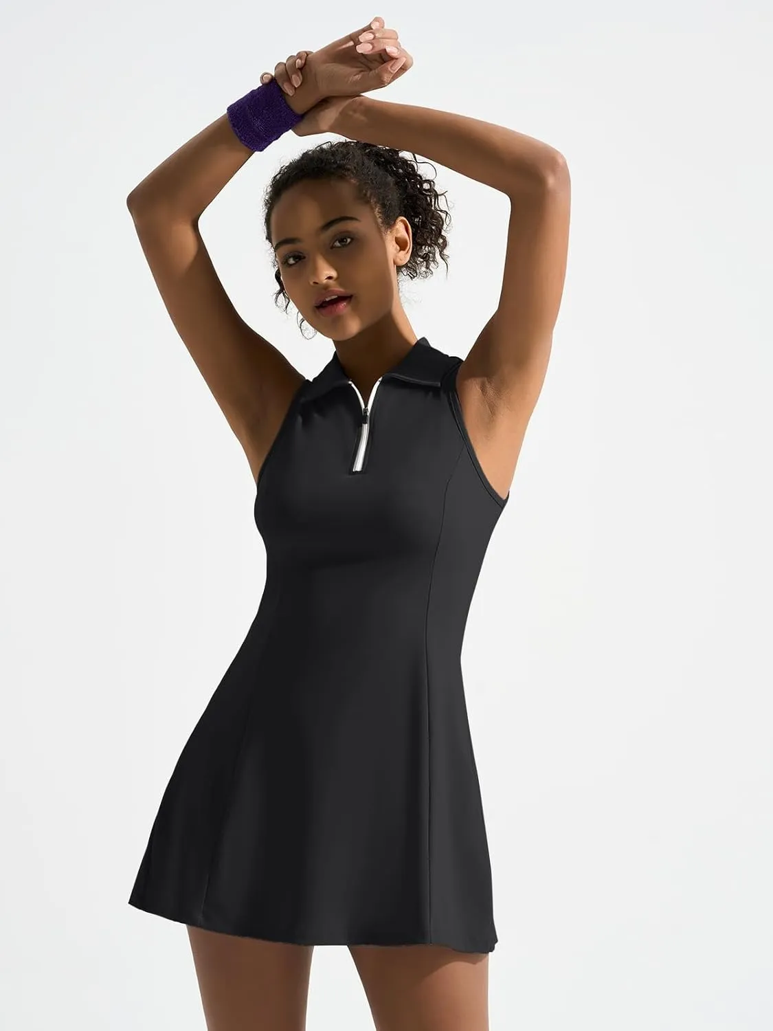 Dokuritu Golf Dresses for Women Polo Half Zipper Sleeveless Tennis Workout Athletic Dress with Shorts and 4 Pockets