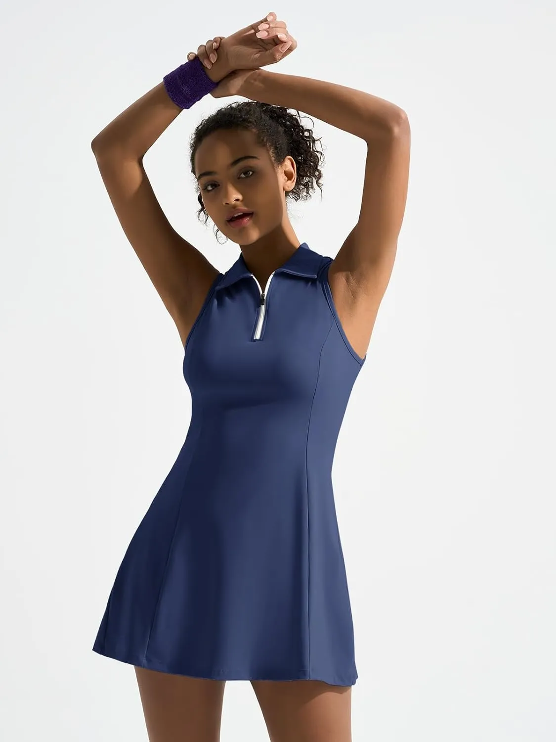Dokuritu Golf Dresses for Women Polo Half Zipper Sleeveless Tennis Workout Athletic Dress with Shorts and 4 Pockets