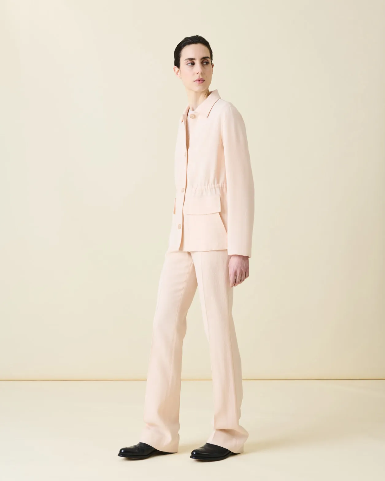 Drawstring Shirt Jacket in Wool Double-Face