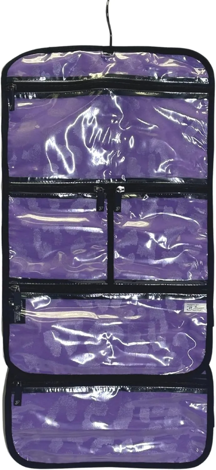 Dream Duffel Hanging Accessory Roll for Competition & Travel, Jewelry, Toiletry, & Cosmetic Bag, Purple Monochrome Leopard
