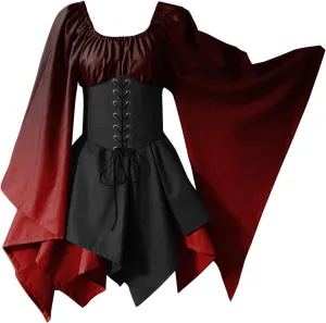 Dress Medieval Costume Women Halloween Costumes Gothic Gown Dresses Gothic Retro Long Sleeve Corset Dress Costumes for Women