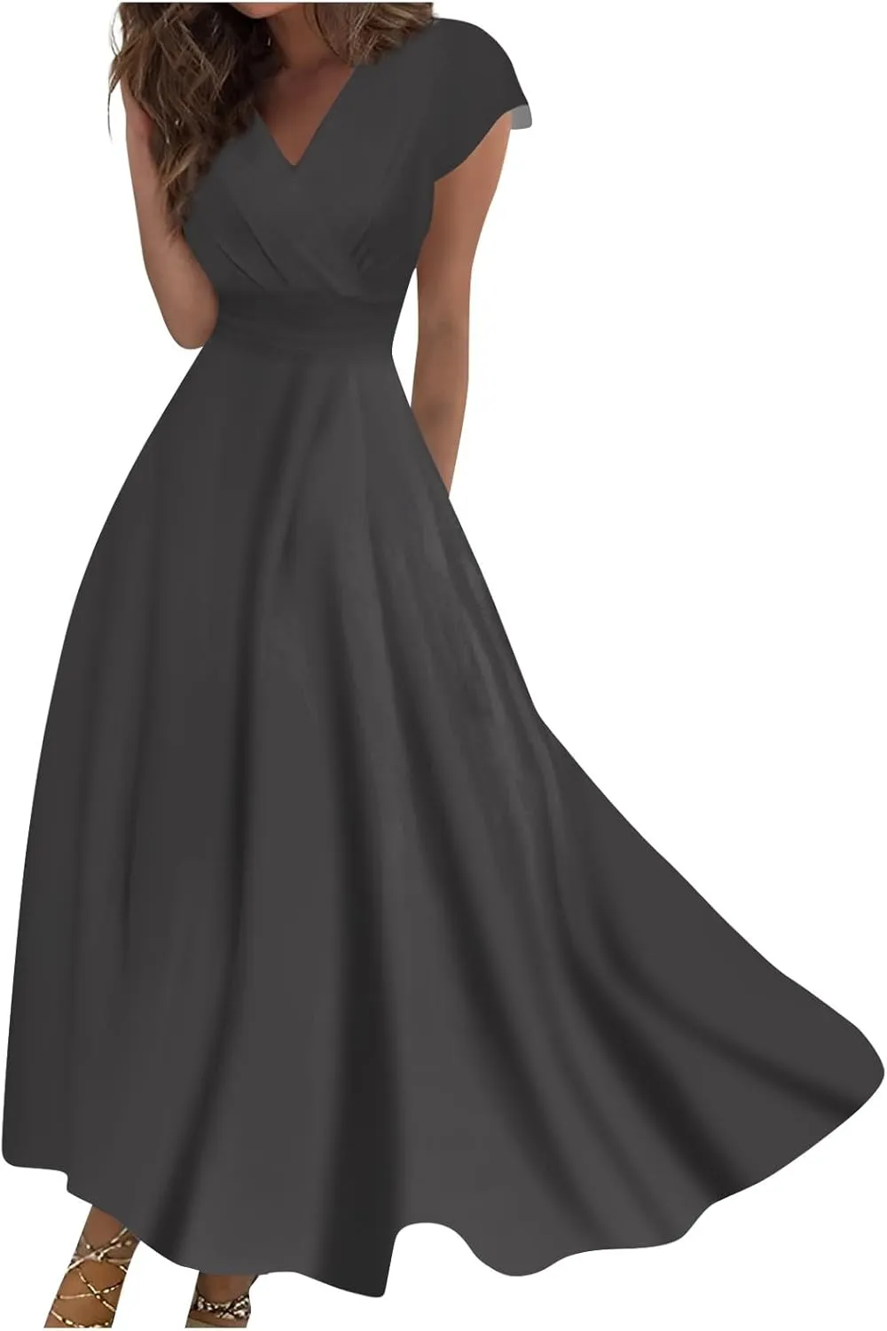 Dresses for Women 2025 Sleeveless Flowy Ruched Maxi Dress Wrap V Neck Floral Print Sundress Trendy Boho Dress