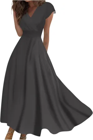 Dresses for Women 2025 Sleeveless Flowy Ruched Maxi Dress Wrap V Neck Floral Print Sundress Trendy Boho Dress