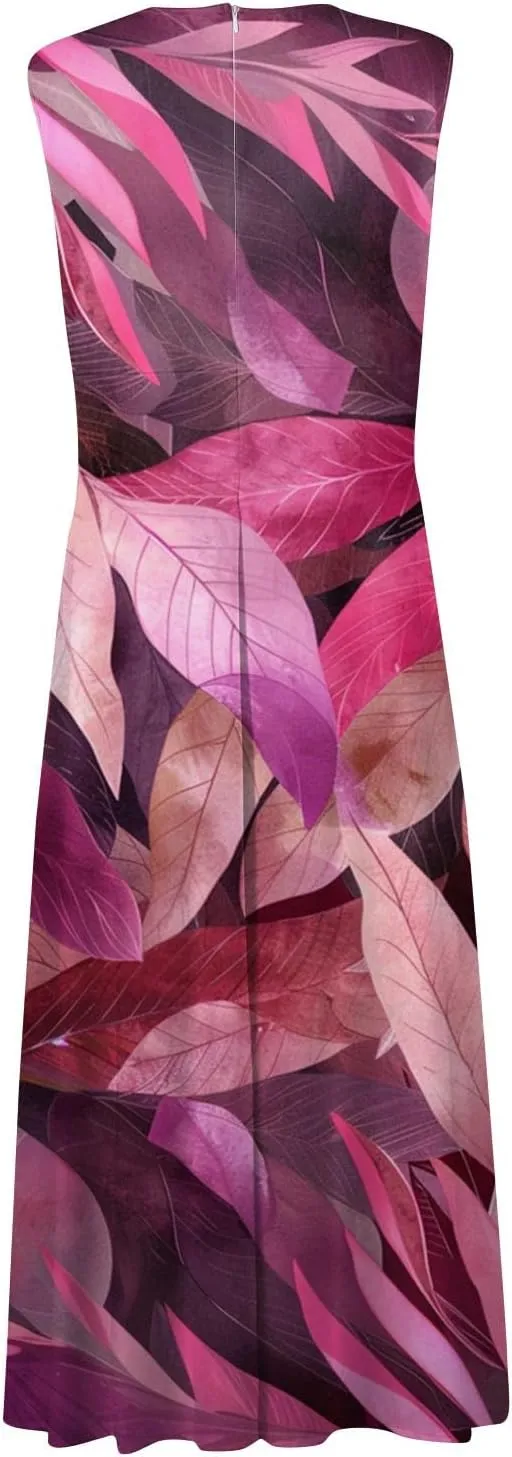 Dresses for Women 2025 Sleeveless Wrap V Neck Beach Dress Flowy Ruched Floral Print Sundress Trendy Maxi Dress